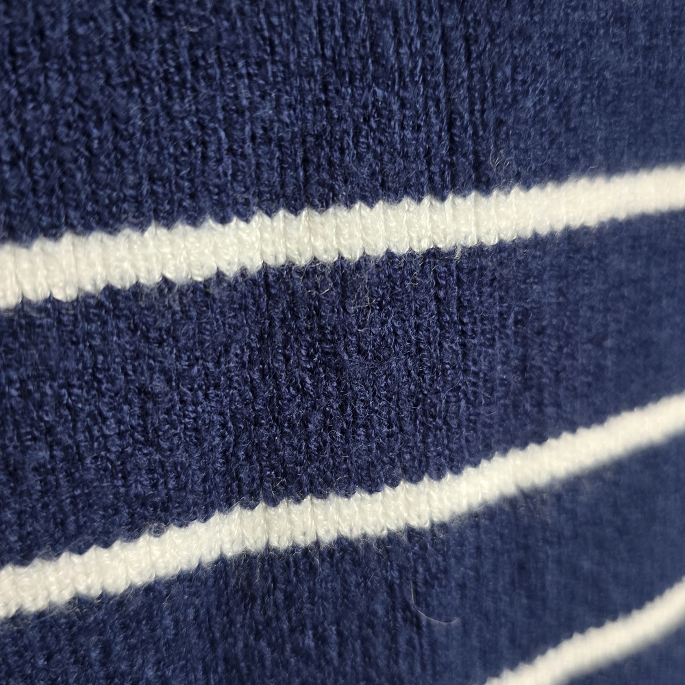 Tahari Women's V-Neck Sweater in Navy and White Stripes - Picture 4 of 9